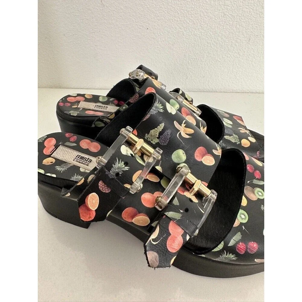 Miista London Fruit Buckle Platform Black Sandals Block Heel Women EU 36 US 5.5